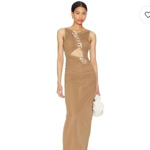 L'Academie Tan Cutout Maxi Dress new with tags